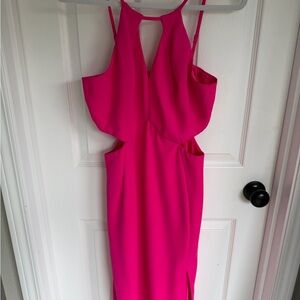 Ark & Co Hot Pink Midi Dress with Cutout Details